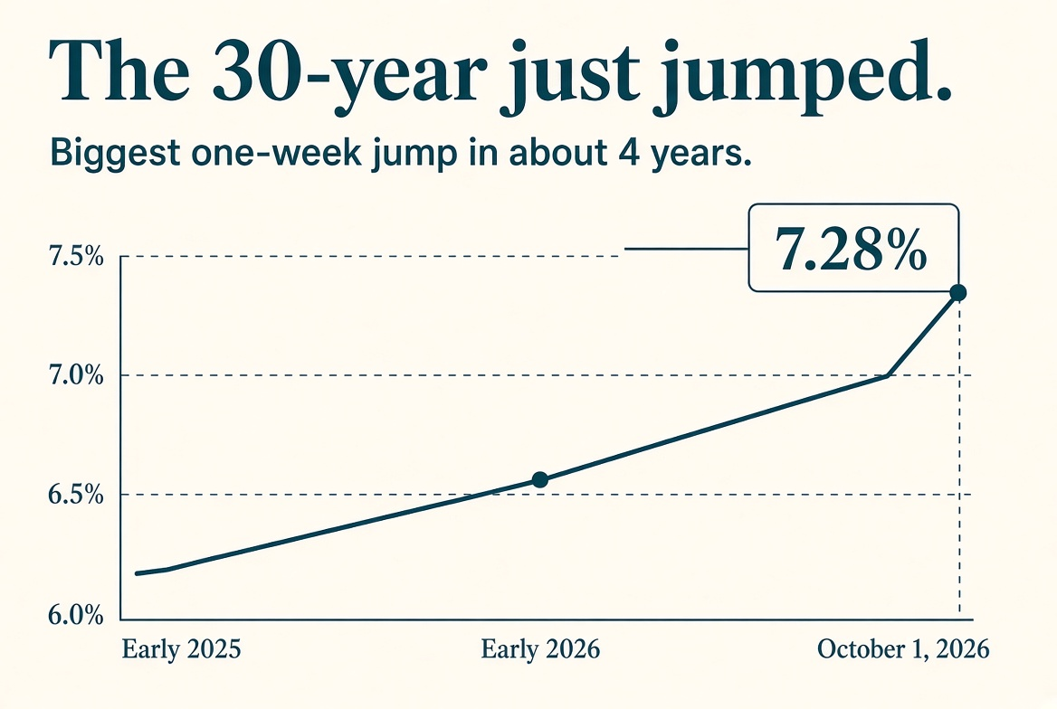 The 30-year just jumped to 7.28 percent. Biggest one-week jump in about four years.