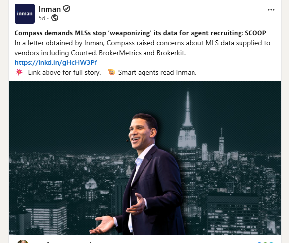Inman: Compass demands MLSs stop weaponizing its data for agent recruiting.