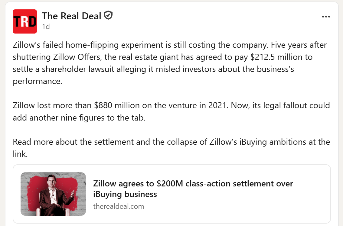 The Real Deal: Zillow agrees to settle shareholder lawsuit over its failed home-flipping business