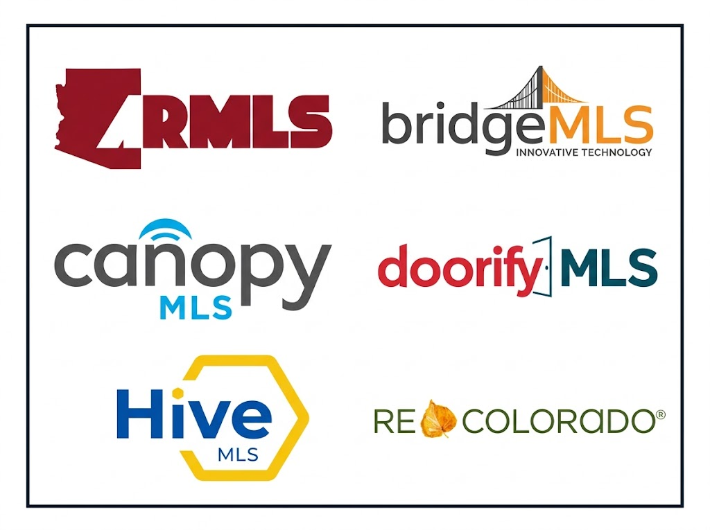 Logos of ARMLS, BridgeMLS, Canopy MLS, Doorify MLS, Hive MLS, and REcolorado