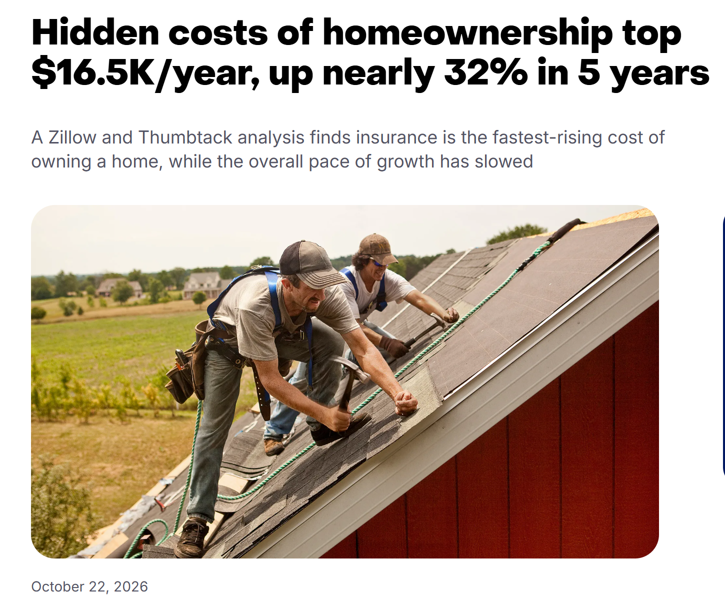 Hidden costs of homeownership top $16.5K a year, Zillow and Thumbtack analysis