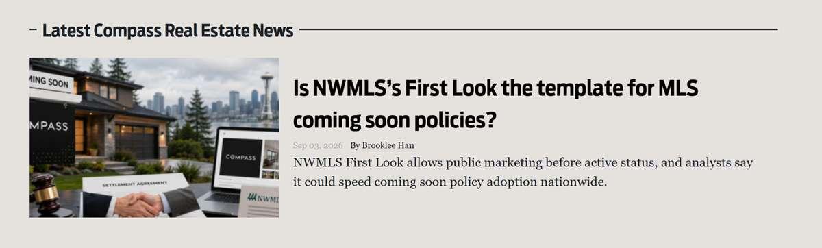 Compass and NWMLS settlement news graphic